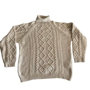 SNOW PEAK Men Sz XL Ecru Wool Alpaca Blend Fisherman‎ Chunky Cable Knit Sweater.